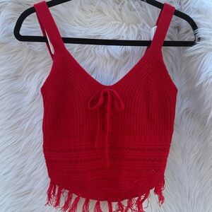 No Boundaries Red Knit Tank Top with Fringe